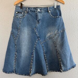 Y2K Denim Studded A-Line Skirt Size Large Grunge